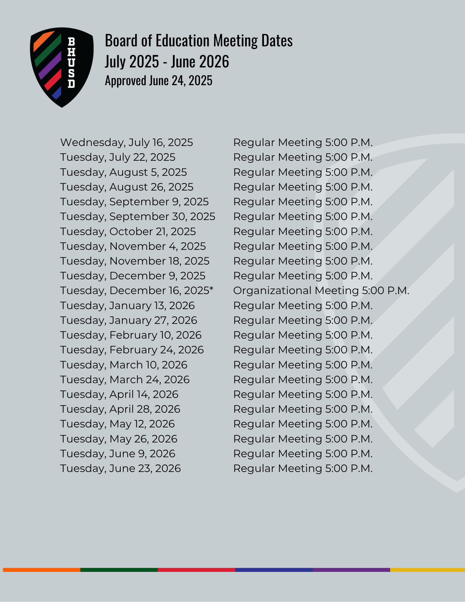 Board Meeting Dates